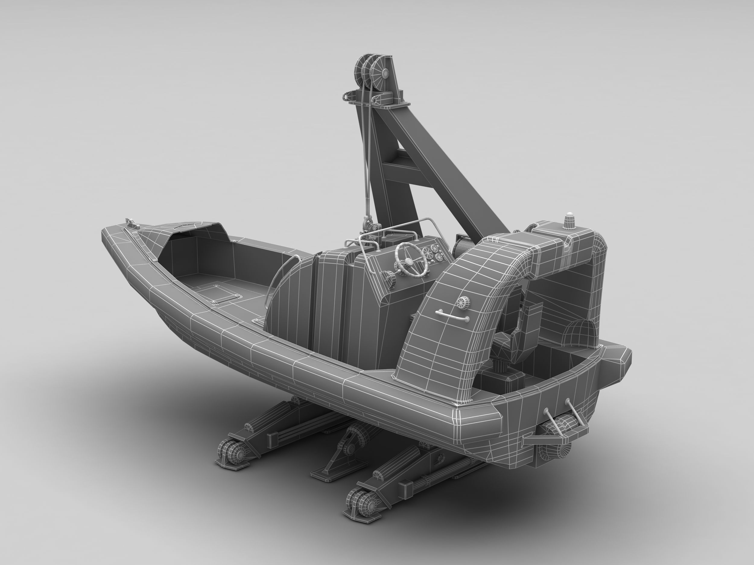Rescue boat with a crane 3D model_6