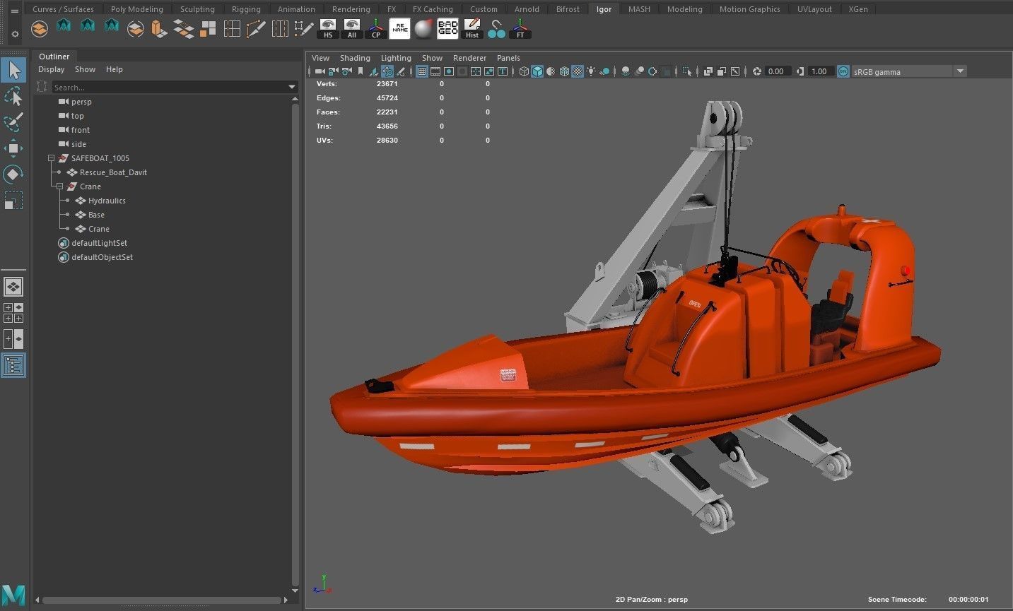 Rescue boat with a crane 3D model_13
