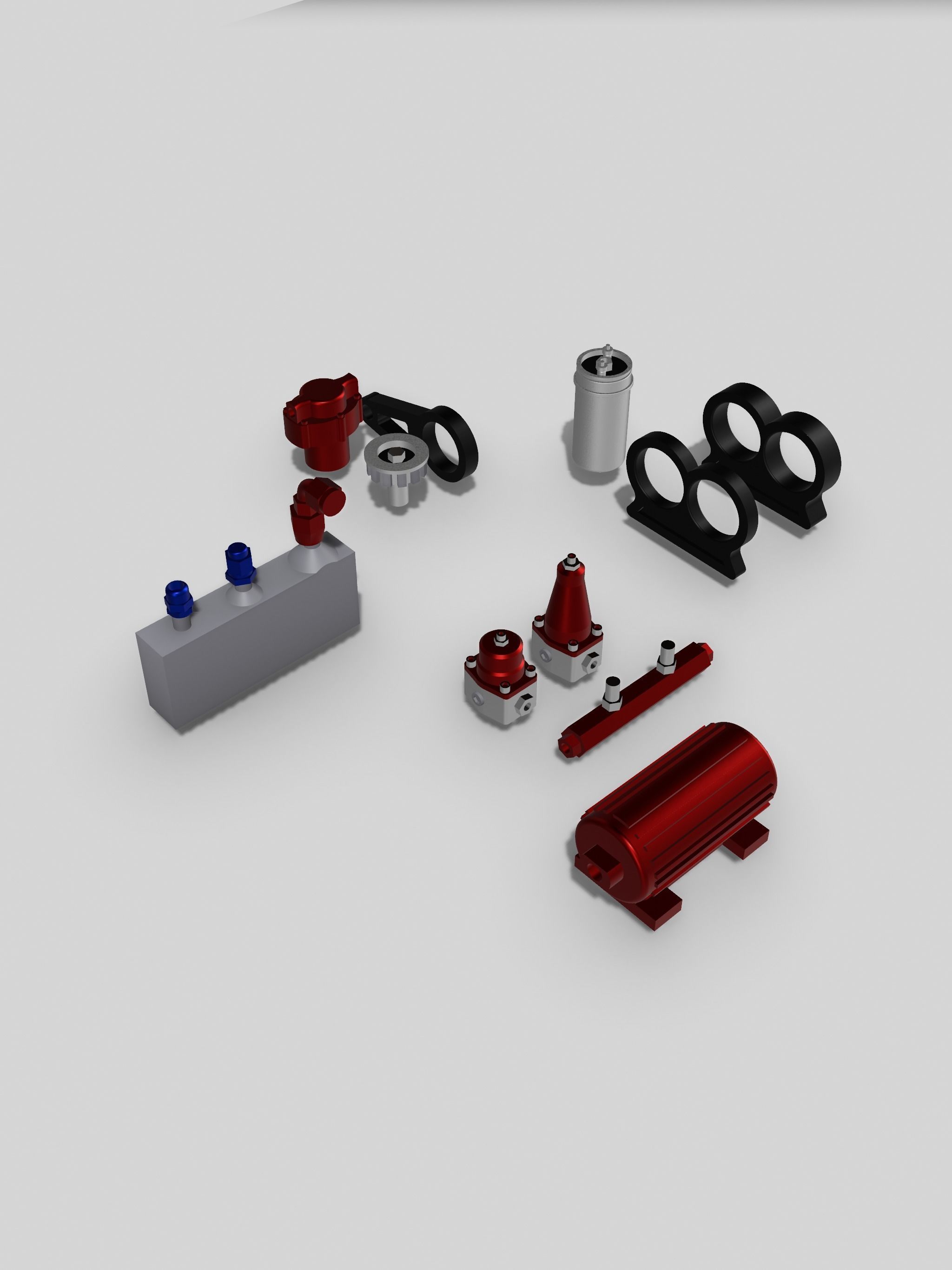 12 Piece Fuel system set AN fittings fuel pumps fuel regulators 3D print model_3