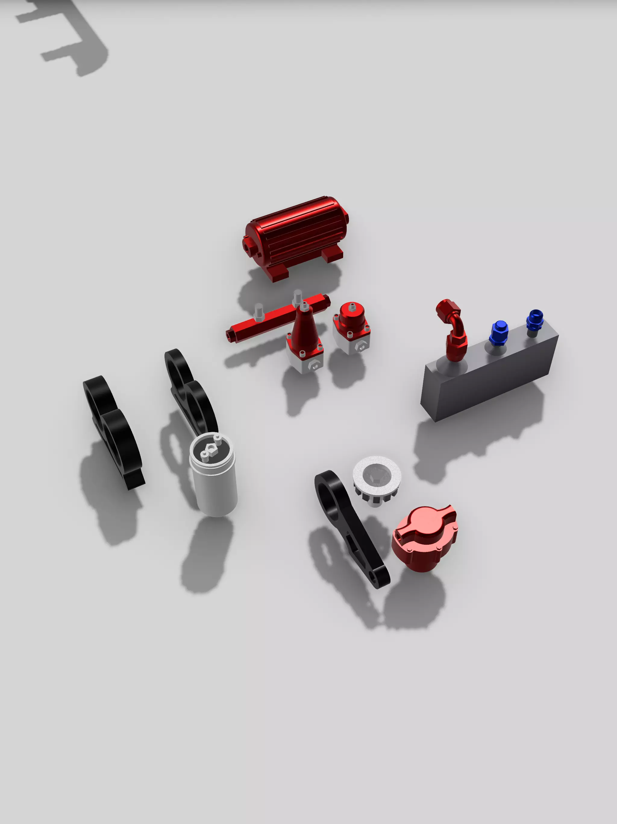 12 Piece Fuel system set AN fittings fuel pumps fuel regulators 3D print model_0