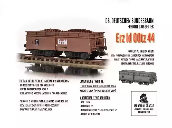 ROLLS-0012 German State Railways Hopper car 00tz 44 H0-scale 3D print model