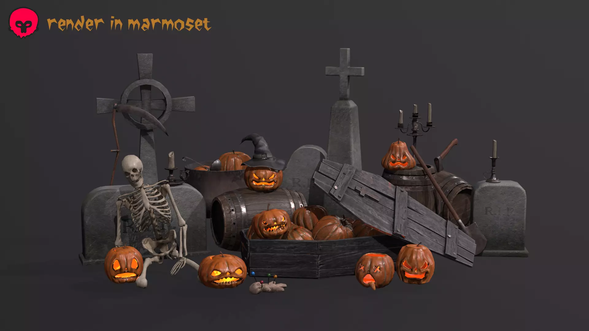 Halloween pack Low-poly 3D model_0