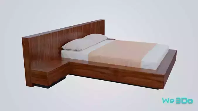 Bed with Wooden Headboard Low-poly 3D model