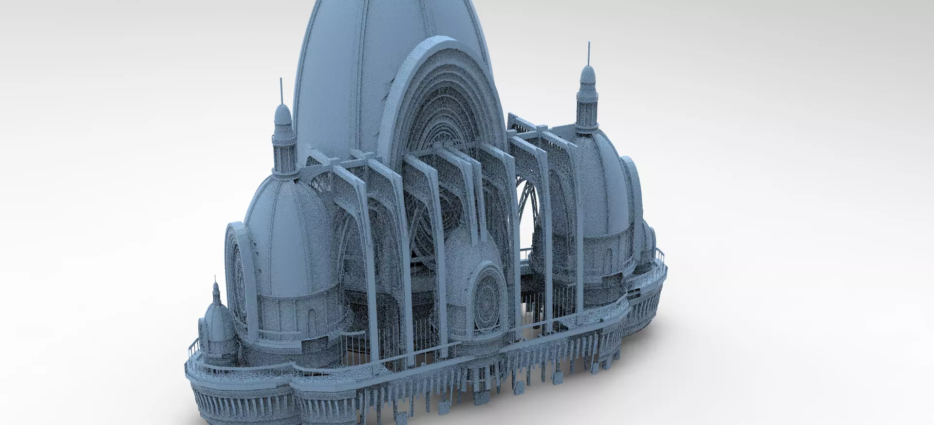 Fantasy Cathedral Steampunk Front  3D model_0