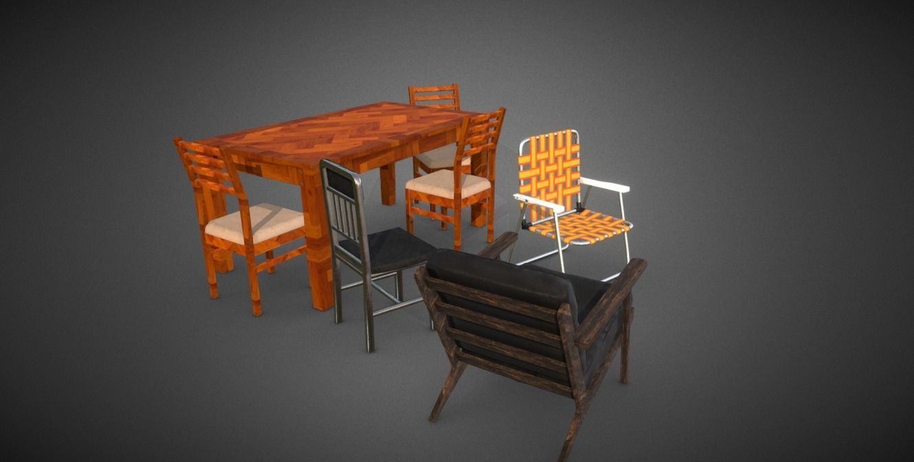 3D model Pack chairs and table VR / AR / low-poly | CGTrader