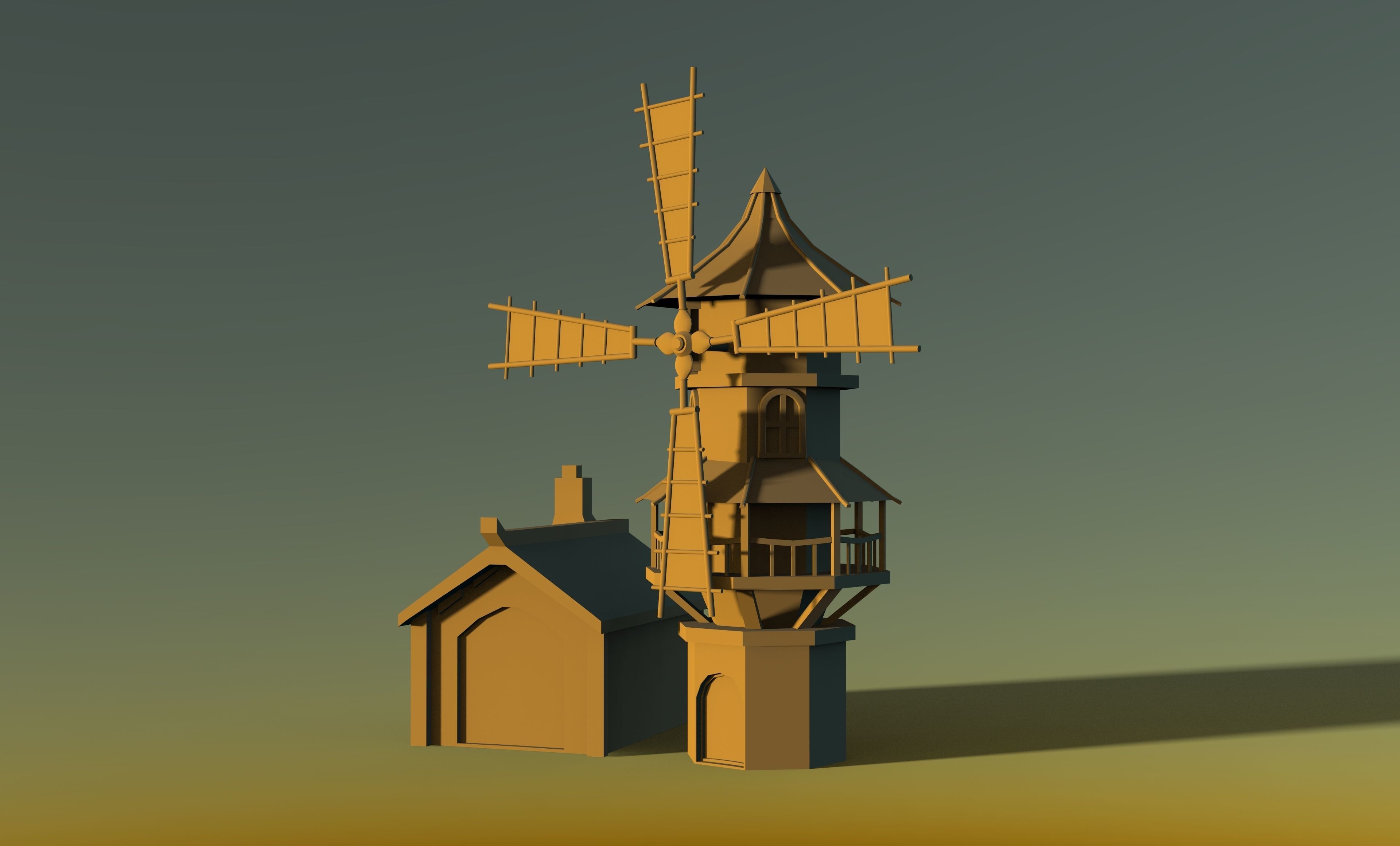 windmill Low-poly 3D model_1