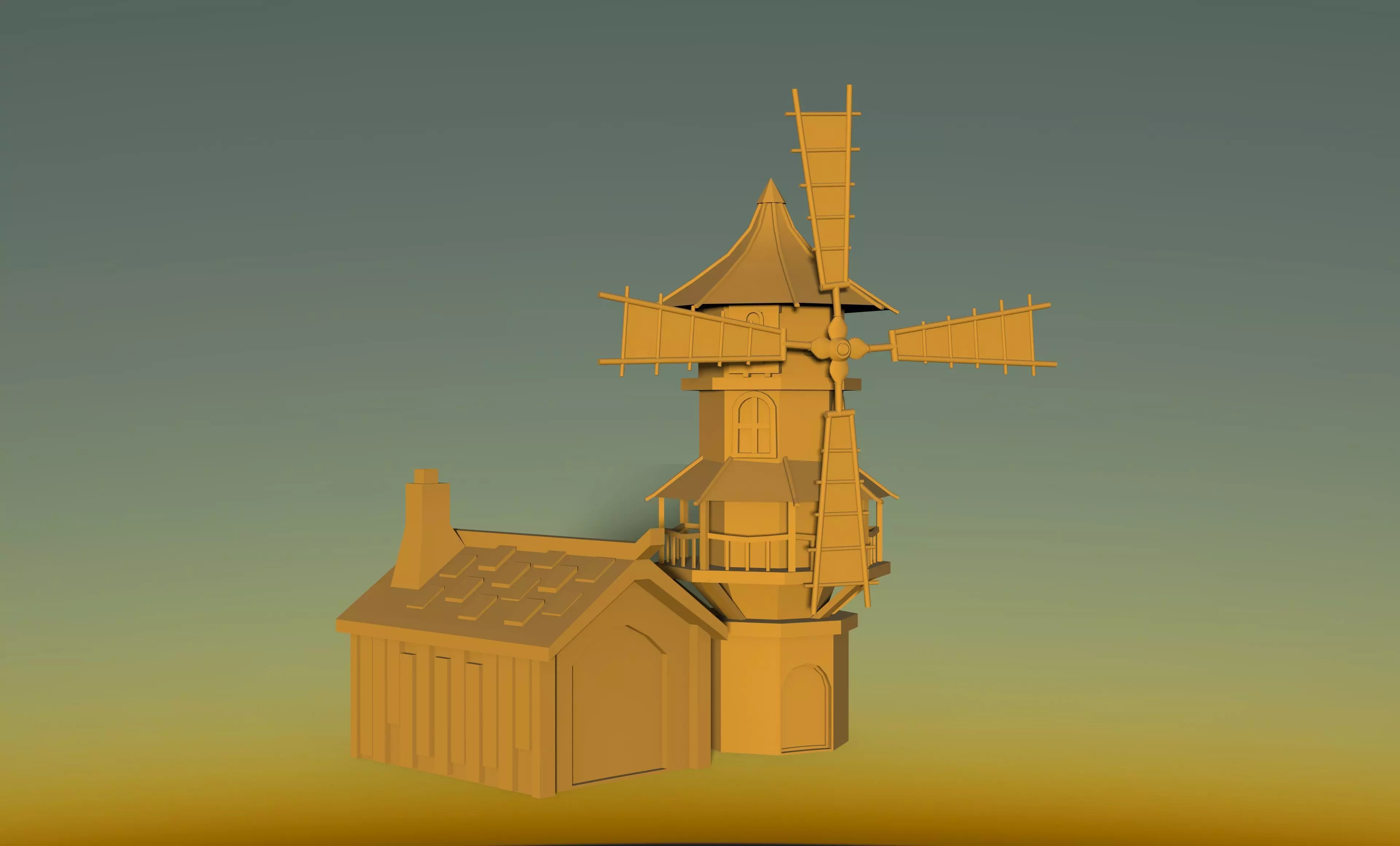 windmill Low-poly 3D model_0