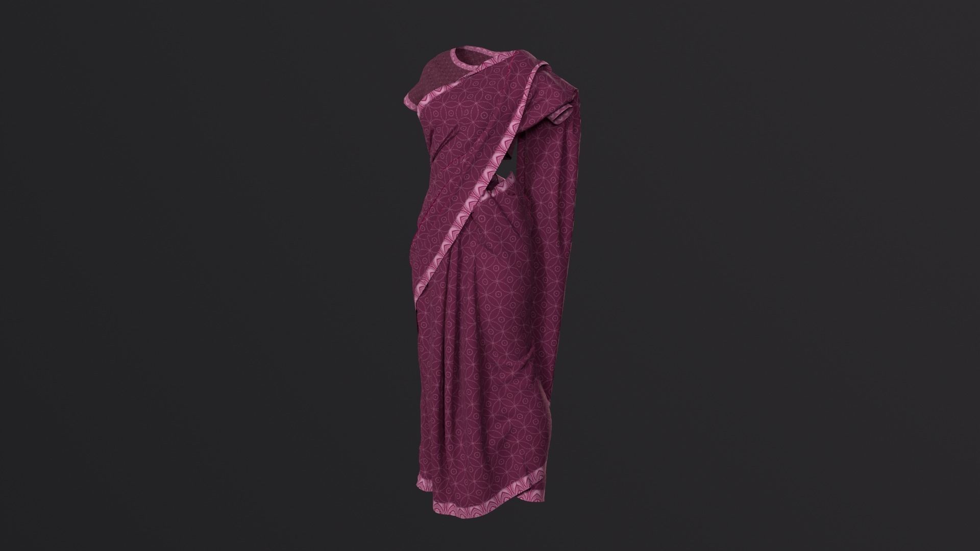 Traditional Cloth Saree for Games 3D model_2