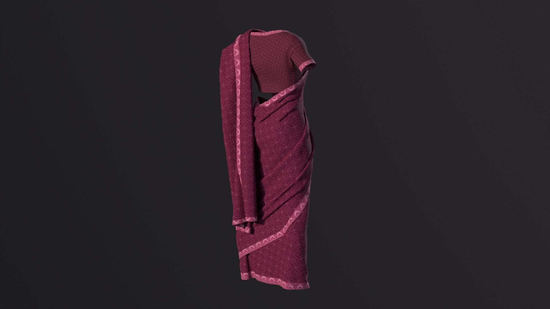 Traditional Cloth Saree for Games 3D model_8