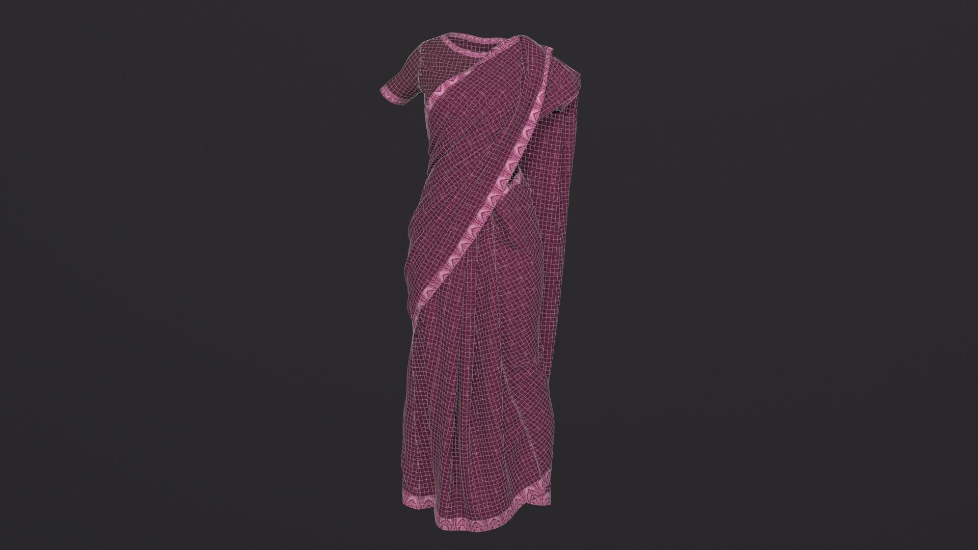 Traditional Cloth Saree for Games 3D model_9
