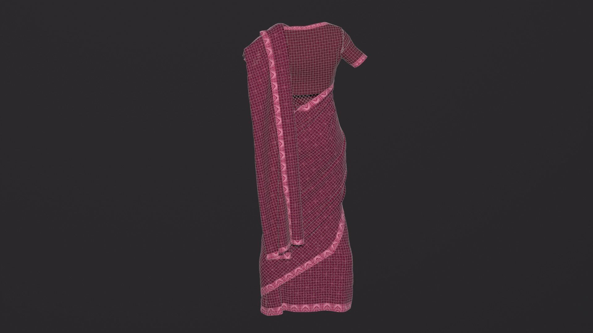 Traditional Cloth Saree for Games 3D model_11