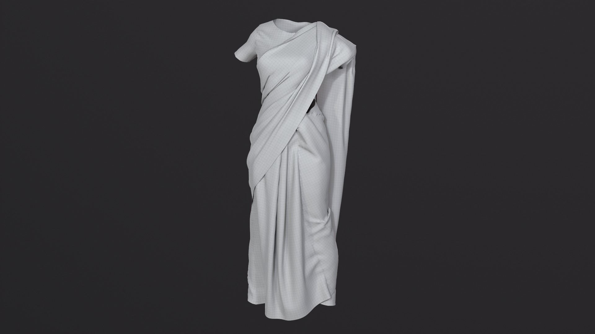 Traditional Cloth Saree for Games 3D model_5
