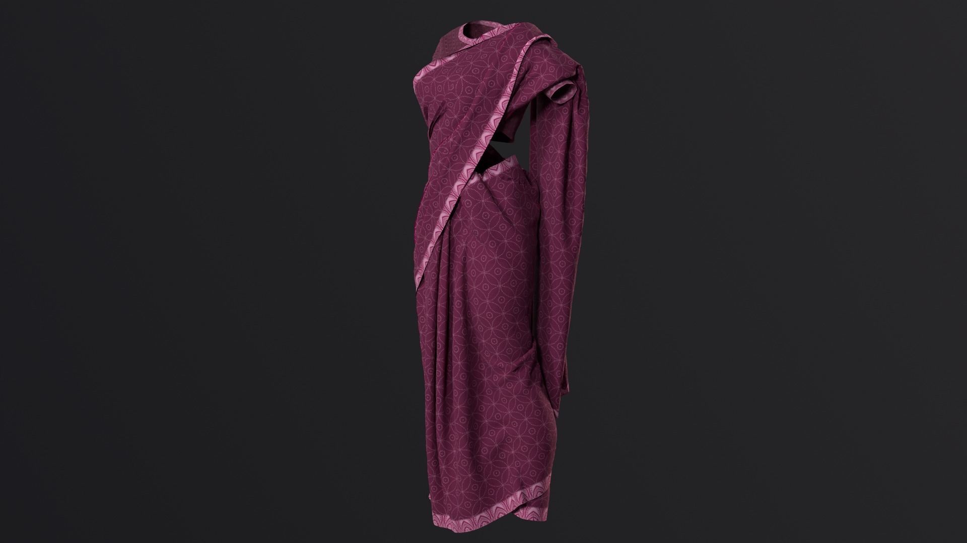 Traditional Cloth Saree for Games 3D model_10