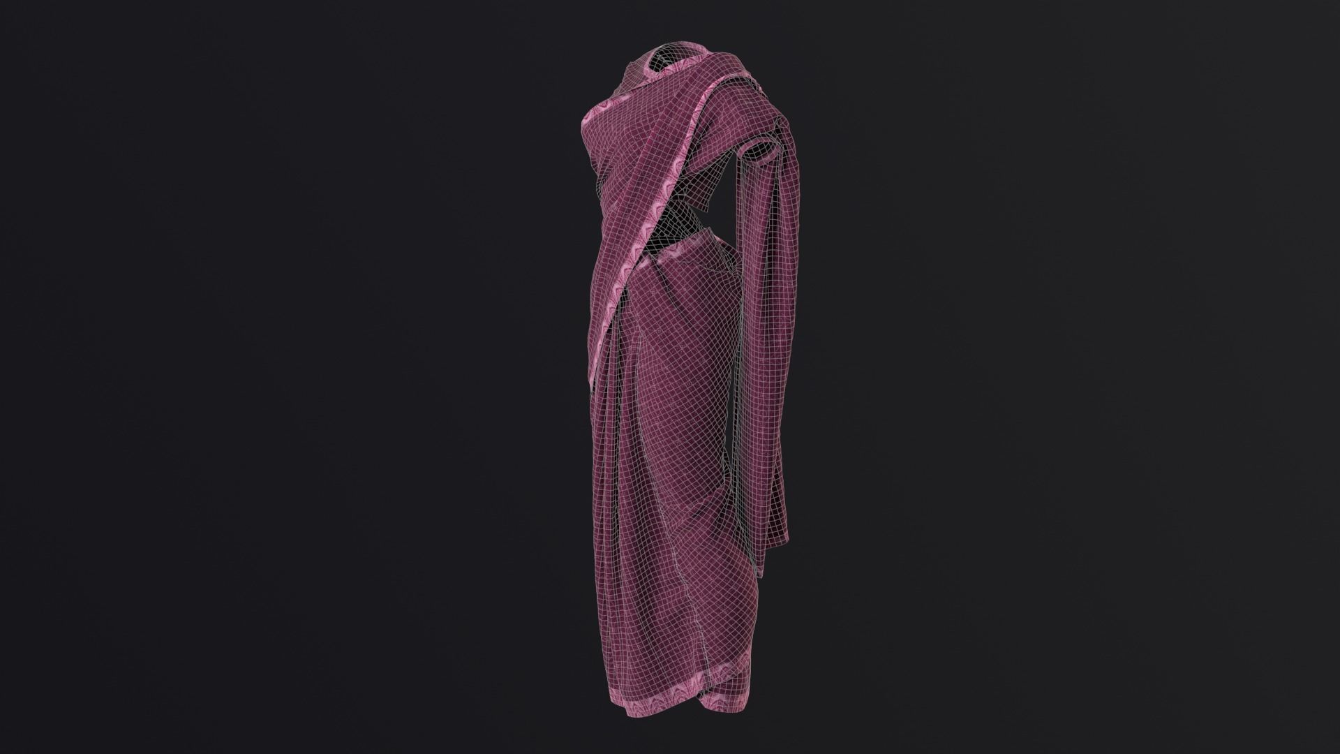Traditional Cloth Saree for Games 3D model_12