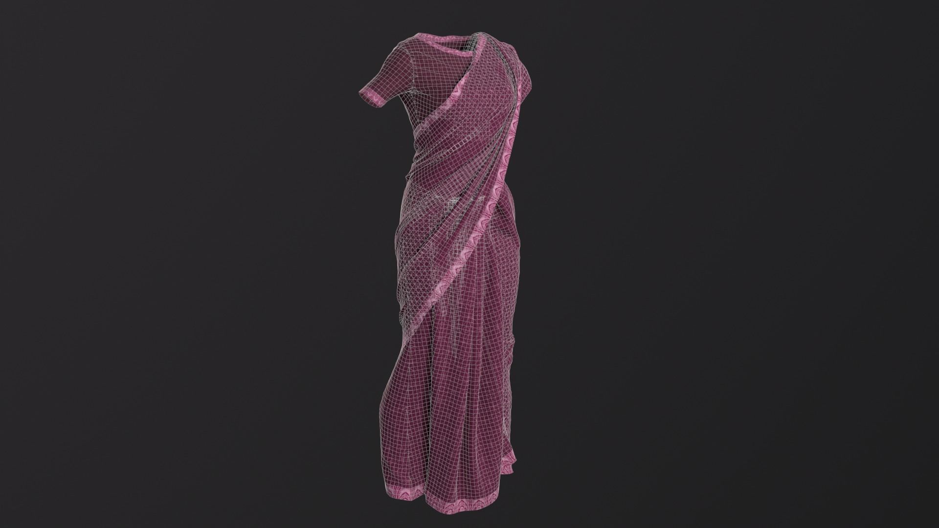 Traditional Cloth Saree for Games 3D model_6