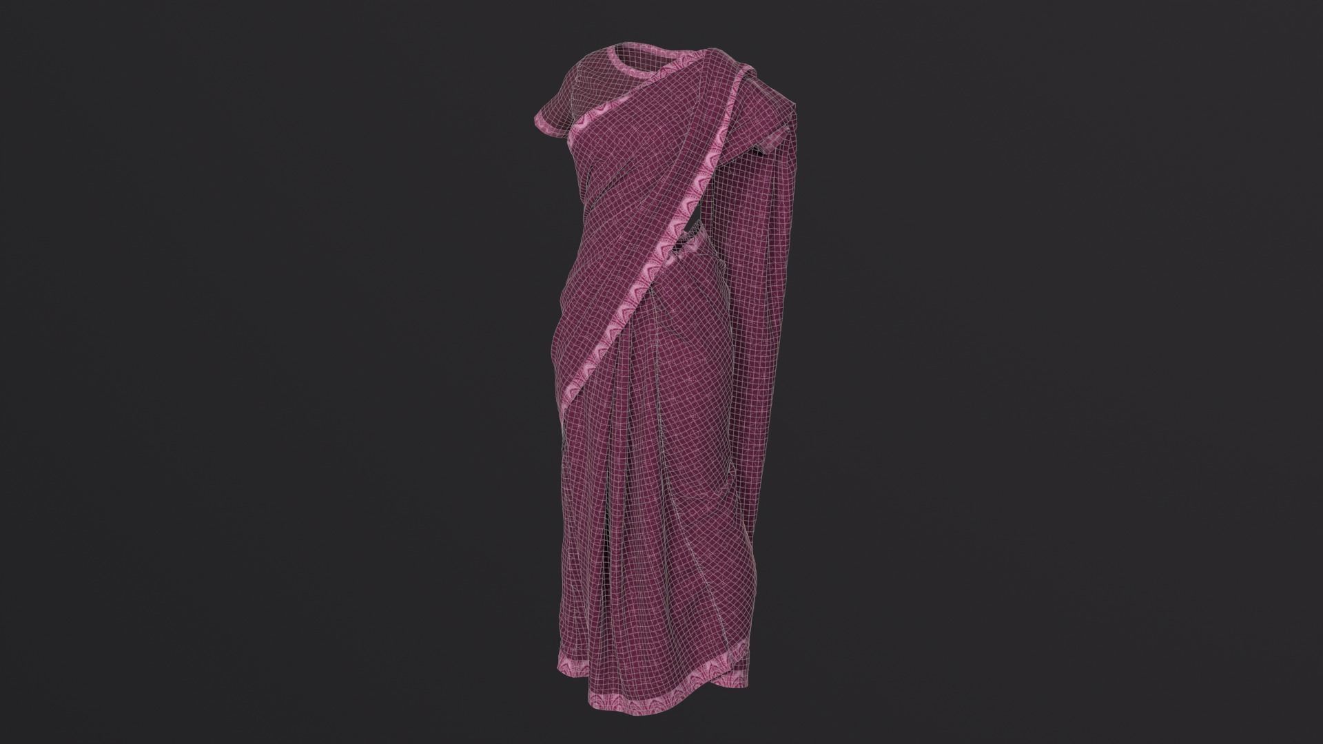 Traditional Cloth Saree for Games 3D model_7