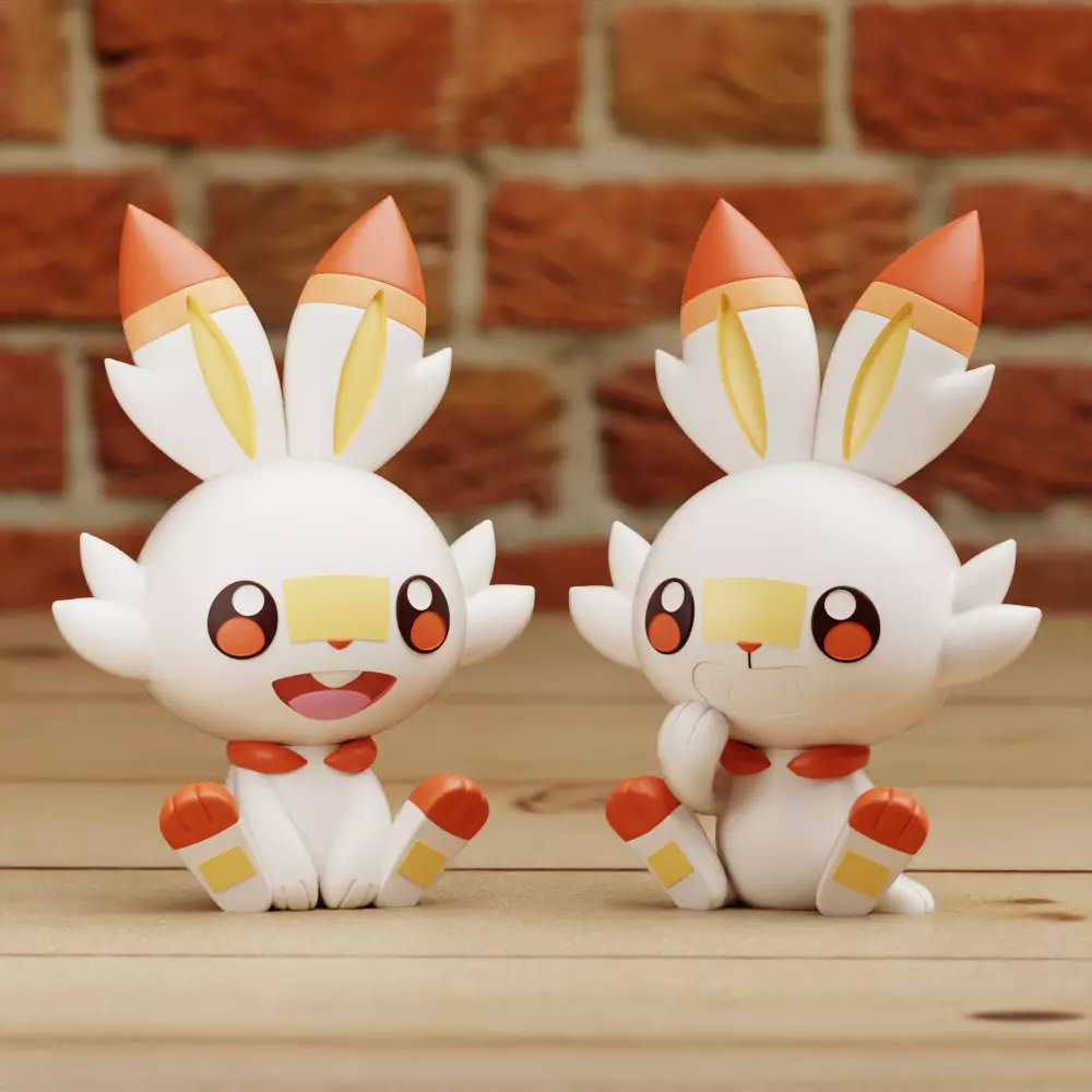 SCORBUNNY 2 DIFF MODELS CHIBI CUTE PRINT IN PLACE 3D print model_0