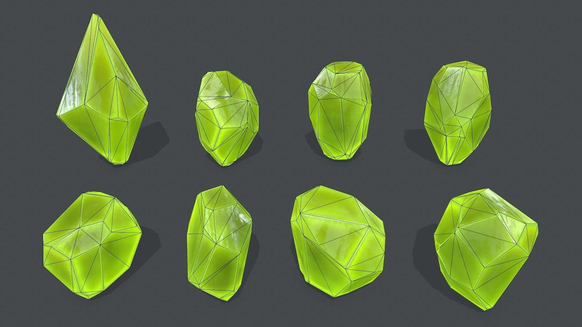 crystal set Low-poly 3D model_9