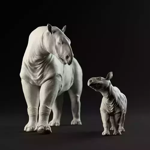 Paraceratherium mother and calf 1-35 scale