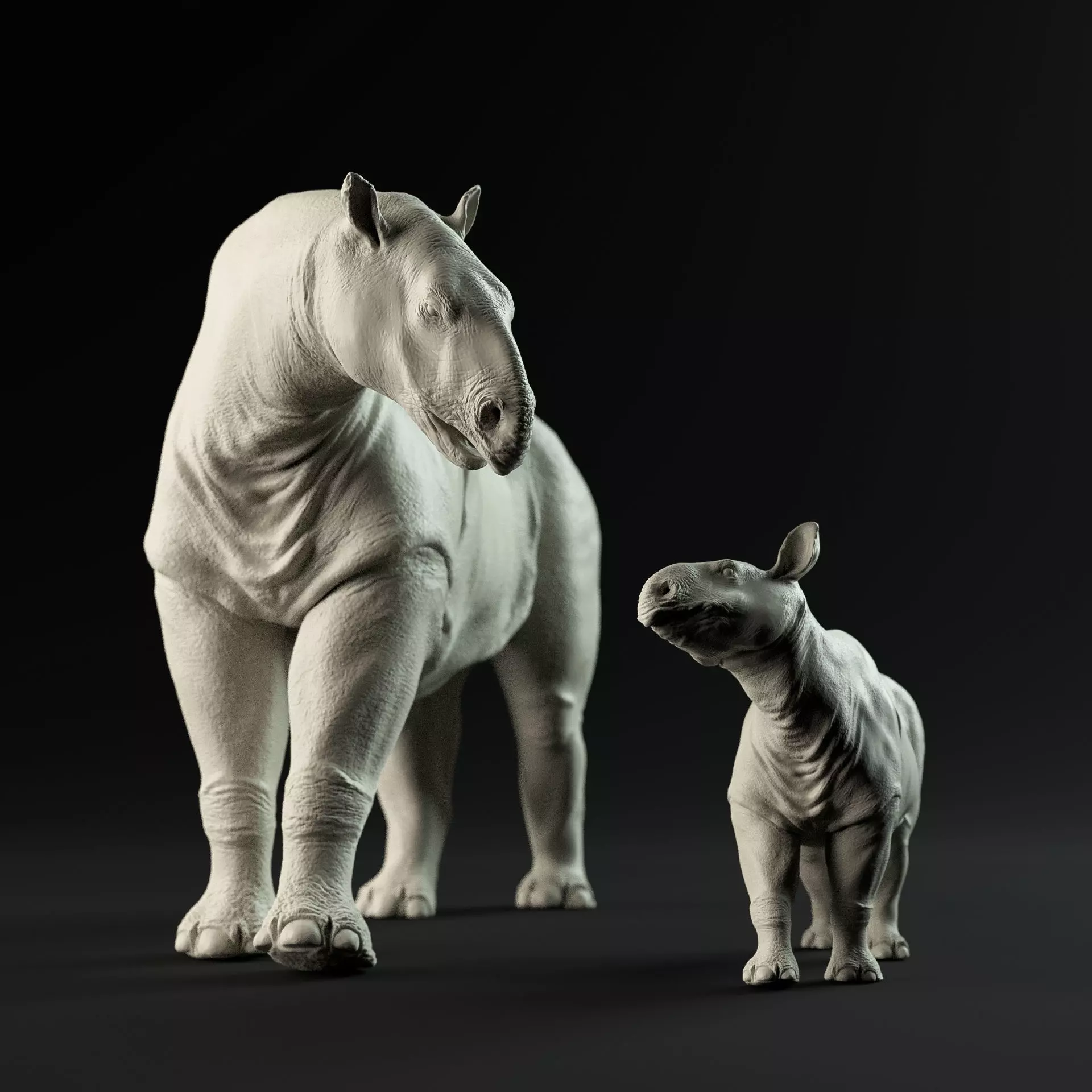 Paraceratherium mother and calf 1-35 scale 3D print model_0