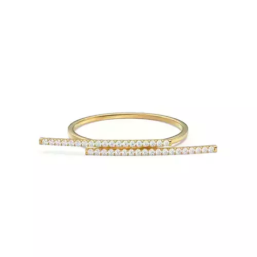 Round Diamond Curved Bar Ring Minimalist Round Zircon Band 3D