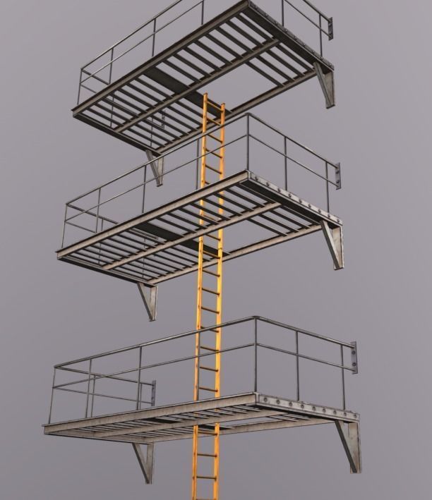 Fire Escape Stairs Low-poly 3D model_3