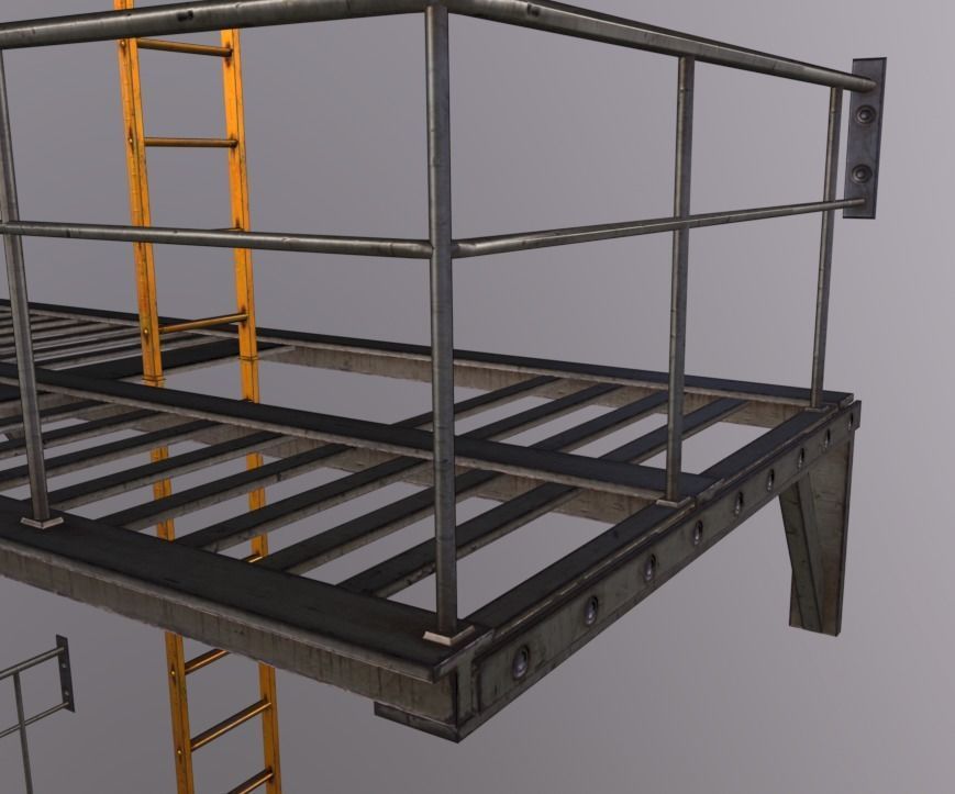 Fire Escape Stairs Low-poly 3D model_2