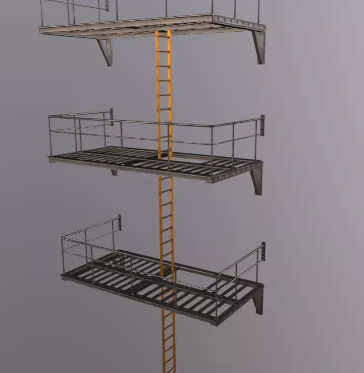 Fire Escape Stairs Low-poly 3D model_0