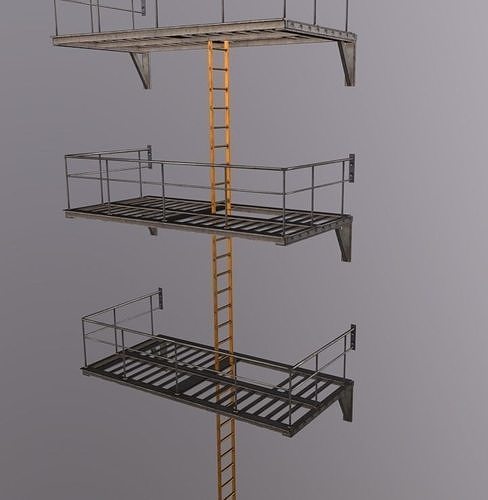 Fire Escape Stairs Low-poly 3D model