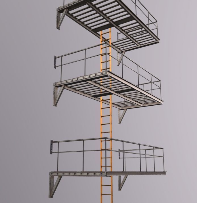 Fire Escape Stairs Low-poly 3D model_4