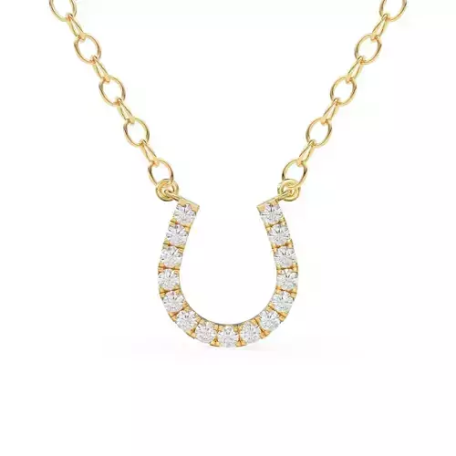 Horseshoe Lucky Diamond Pendant Gold Zircon Charm Necklace 3D