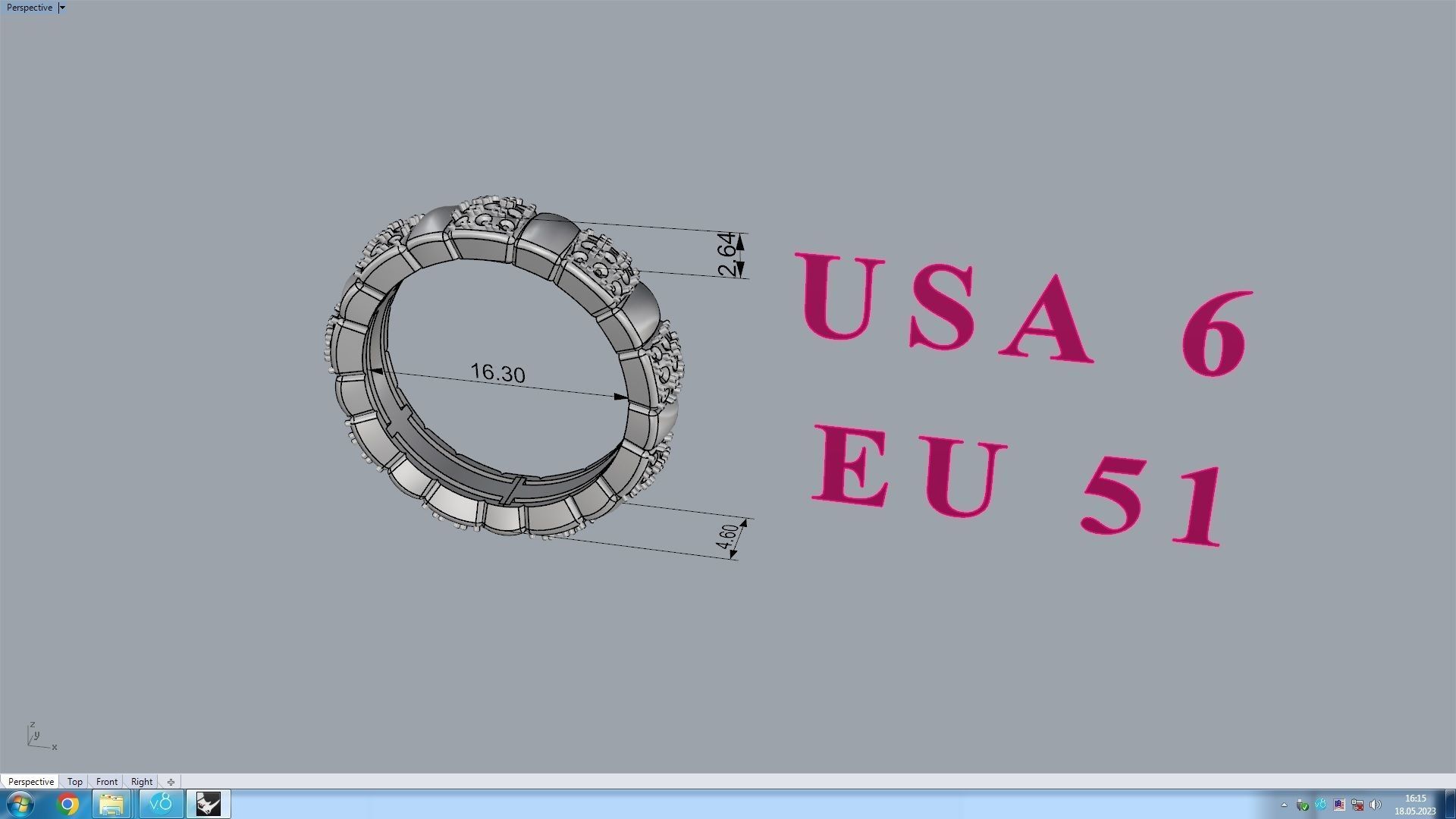 wedding RING 16 3mm size 3D print model_3