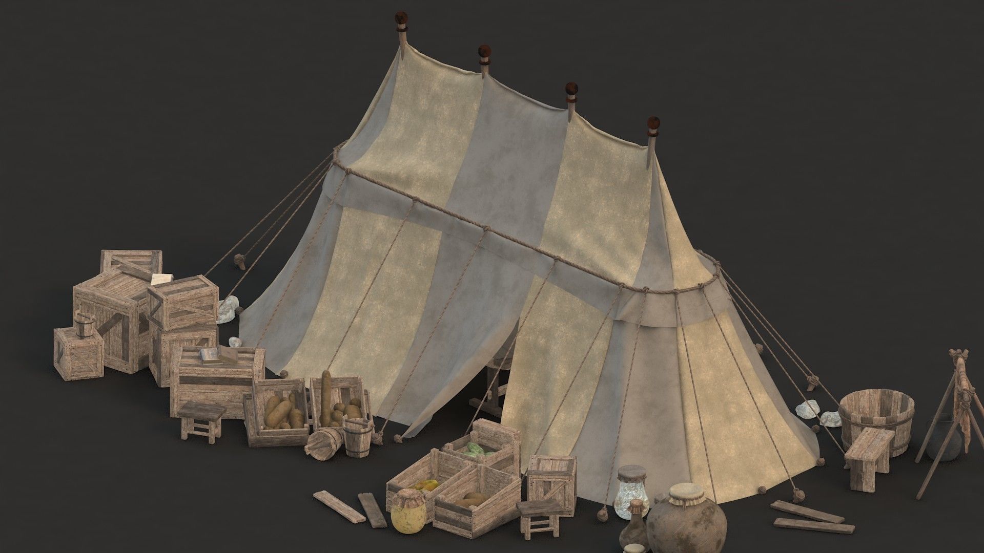 medieval market Low-poly 3D model_1