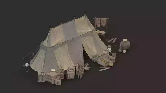 medieval market Low-poly 3D model