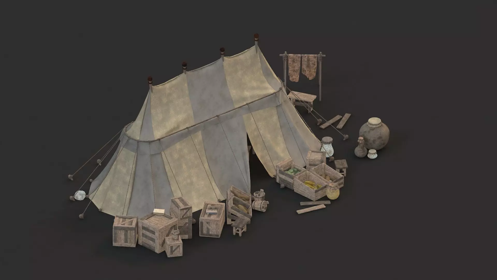 medieval market Low-poly 3D model_0
