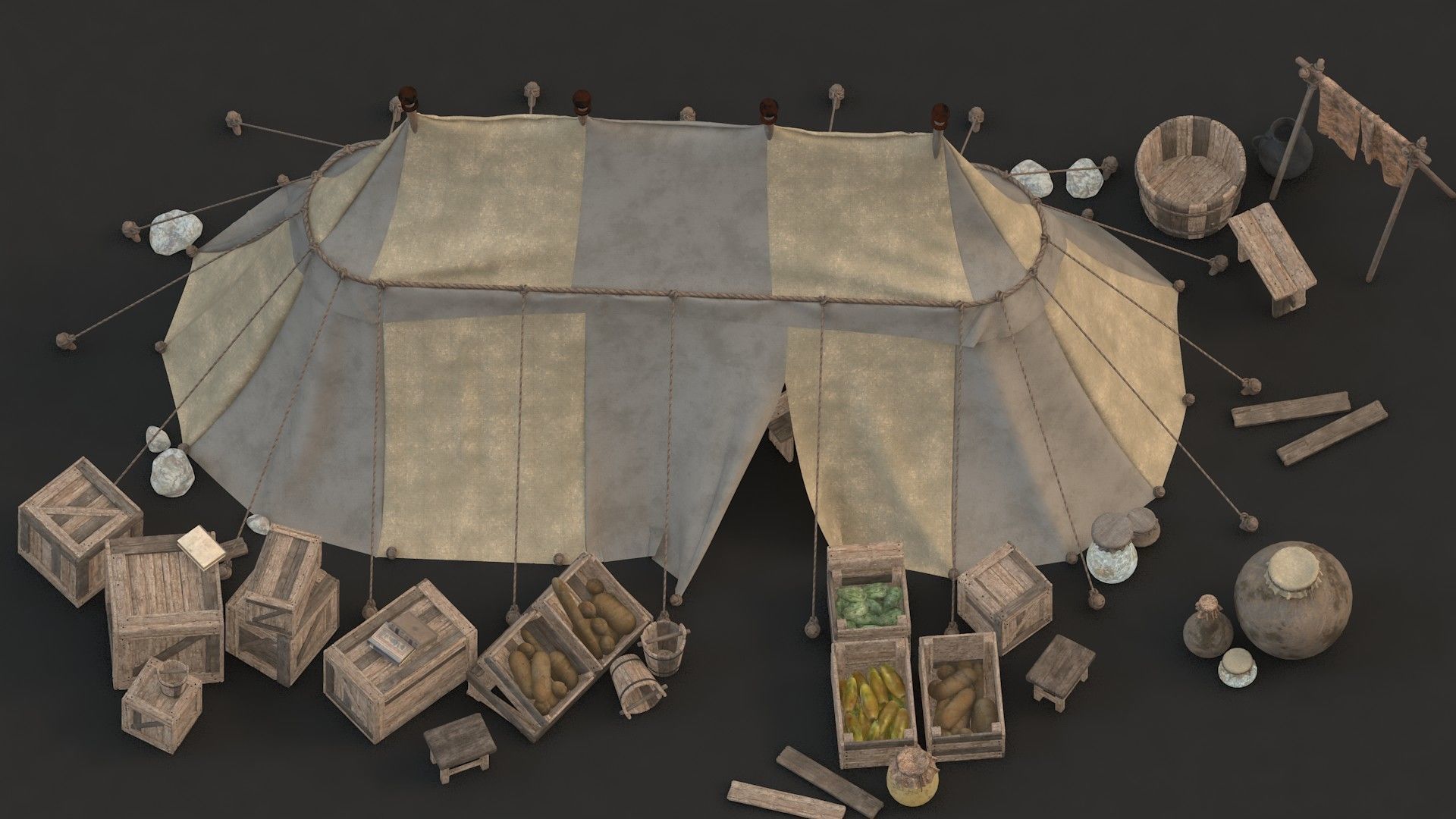 medieval market Low-poly 3D model_4