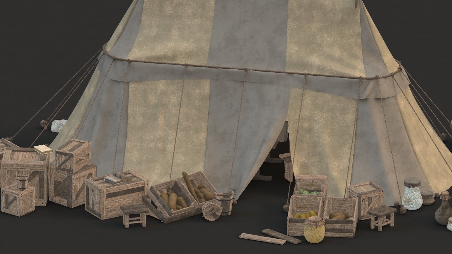 medieval market Low-poly 3D model_2