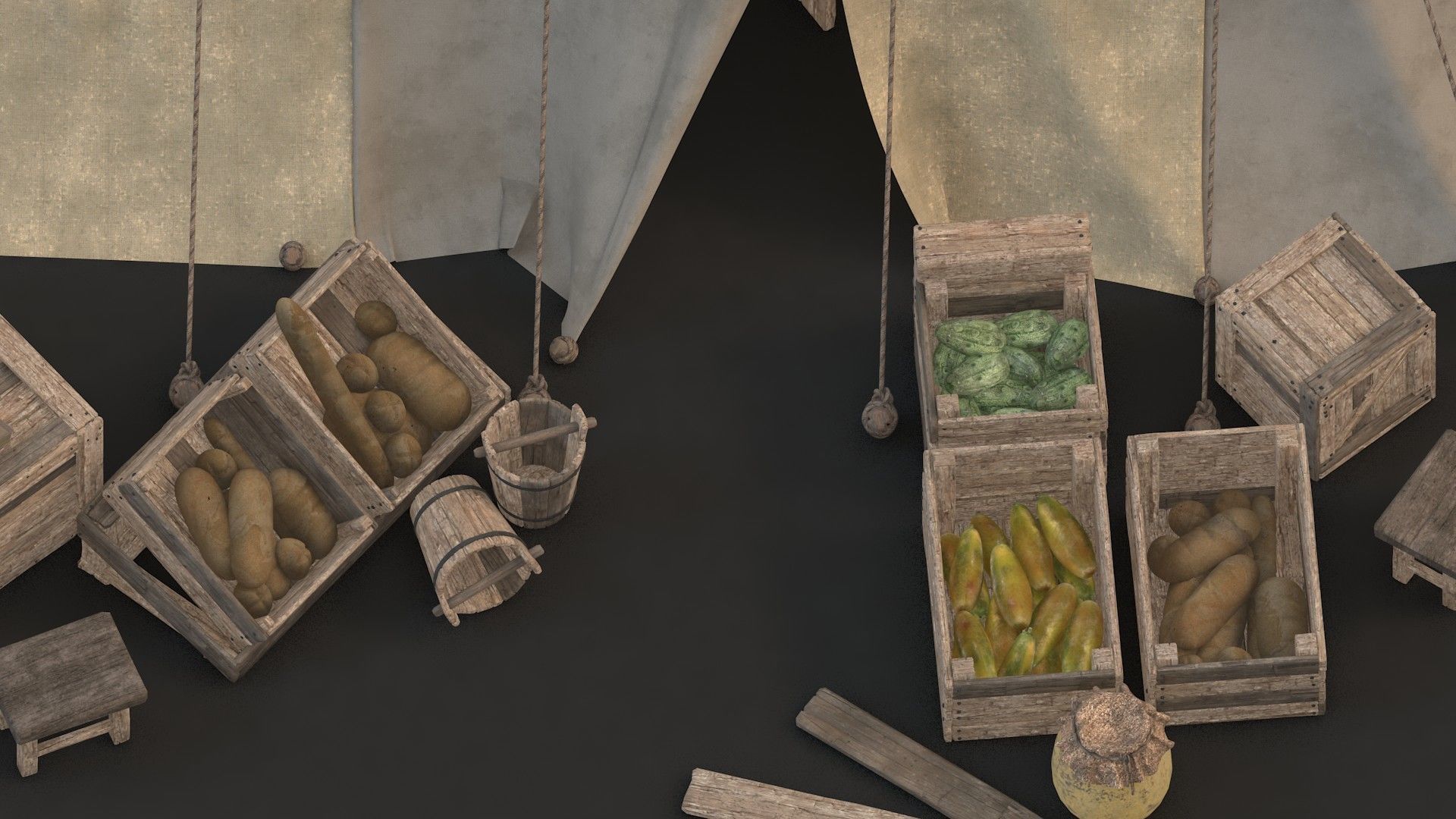 medieval market Low-poly 3D model_5