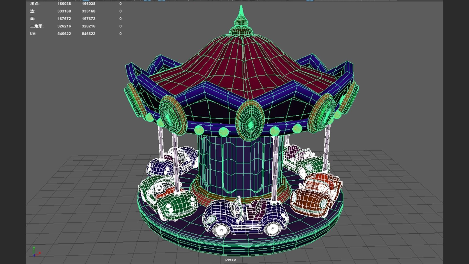 Cartoon Carousel Low-poly 3D model_4