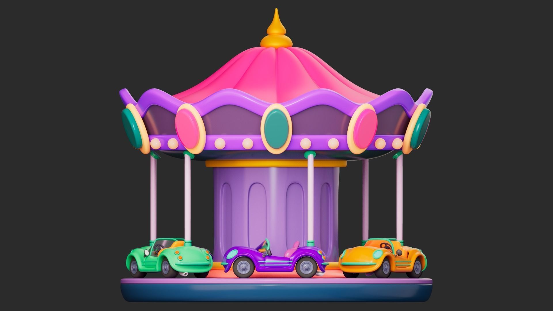 Cartoon Carousel Low-poly 3D model_2