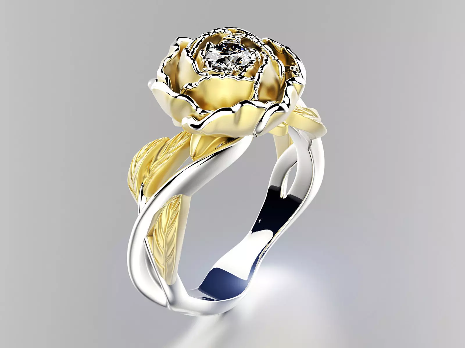 Jewelry Flower Diamond Ring Peony with gem 0012 Blend 3dm FBX 3D print model