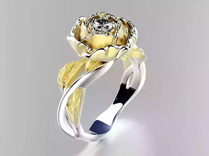 Jewelry Flower Diamond Ring Peony with gem 0012 Blend 3dm FBX 3D print model