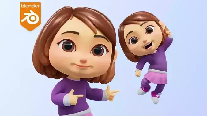 Cartoon White Baby Girl Rigged Low-poly 3D model