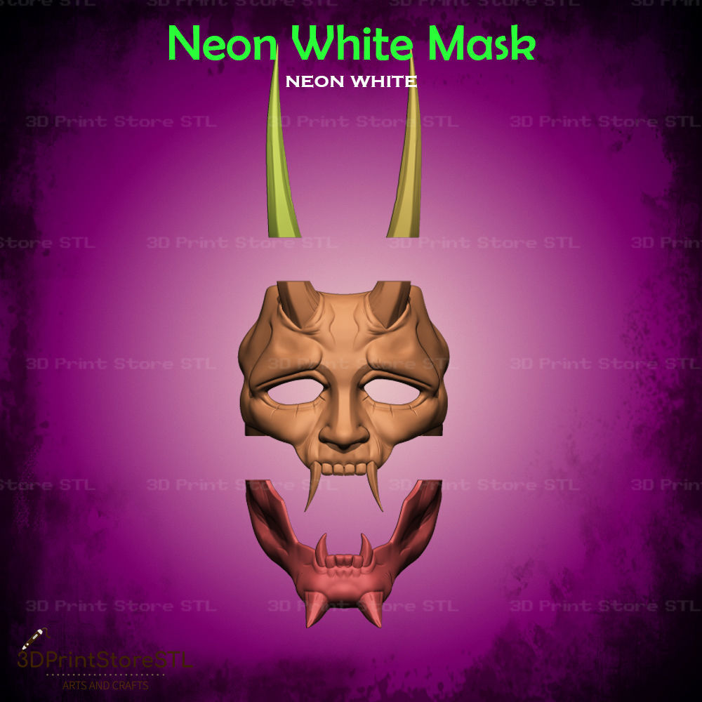 White Mask Cosplay Neon White Game - STL File 3D print model_6