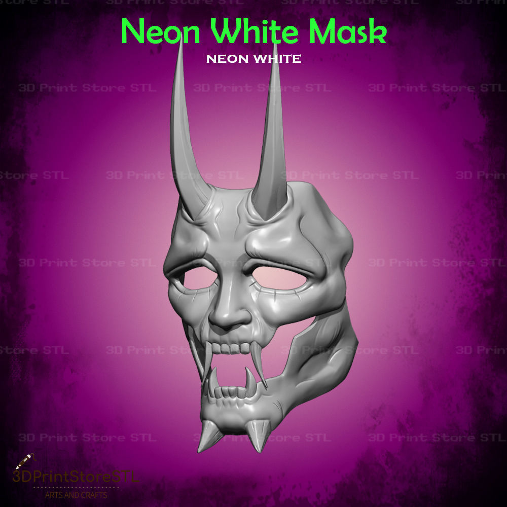 White Mask Cosplay Neon White Game - STL File 3D print model_4