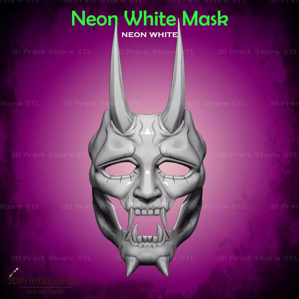 White Mask Cosplay Neon White Game - STL File 3D print model_0