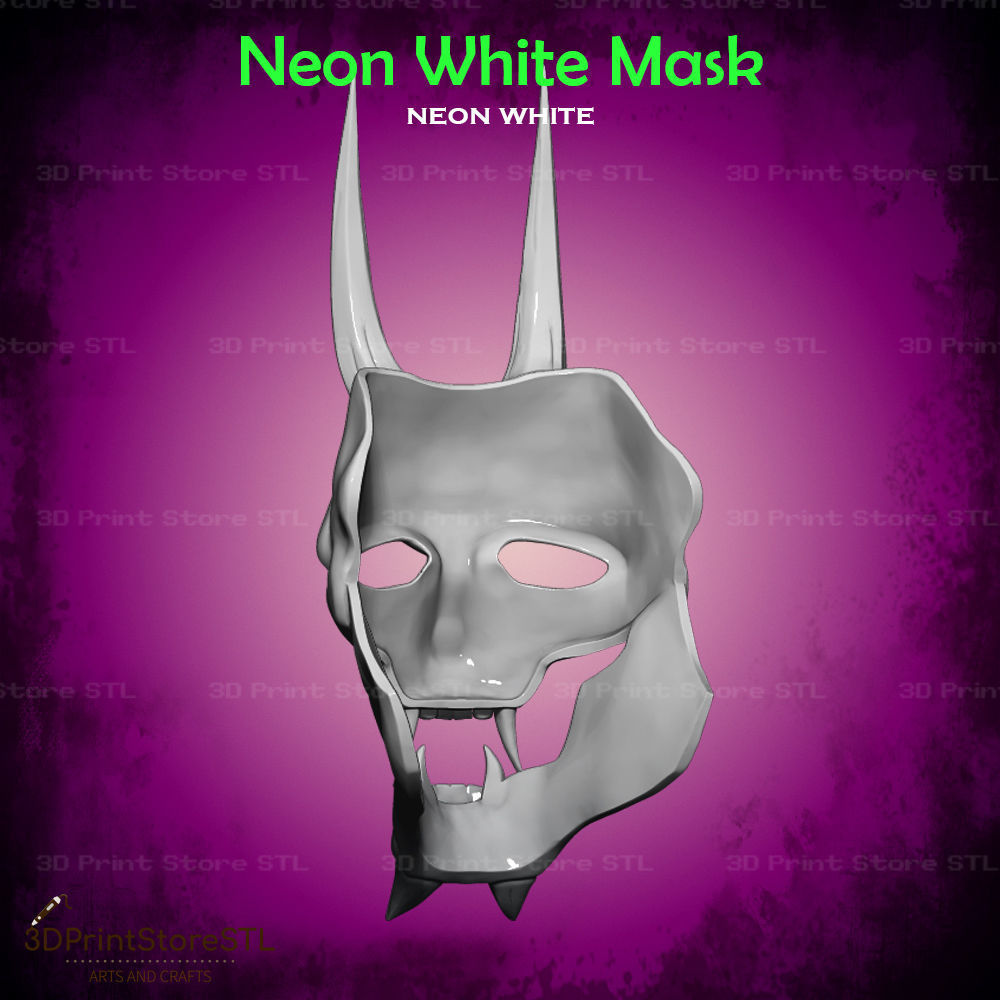 White Mask Cosplay Neon White Game - STL File 3D print model_3