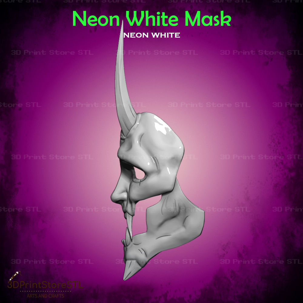 White Mask Cosplay Neon White Game - STL File 3D print model_2