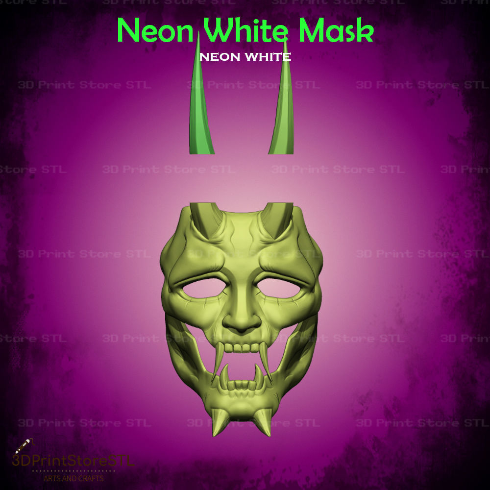 White Mask Cosplay Neon White Game - STL File 3D print model_5