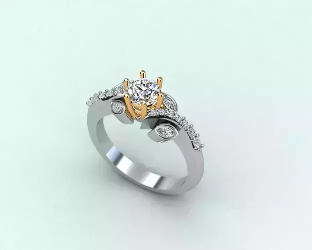 Marquise and Round Diamond Engagement Ring 3D print model